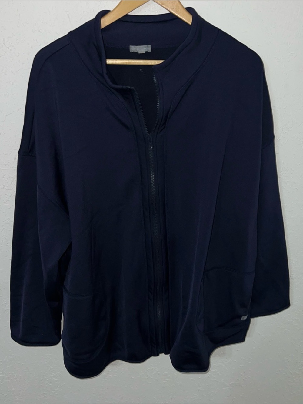 TALBOTS Plus Tech Fleece Mock neck Jacket Women's Navy Blue Zip Up Size 3X.